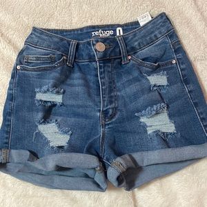 Dark blue ripped shorts, size 0,